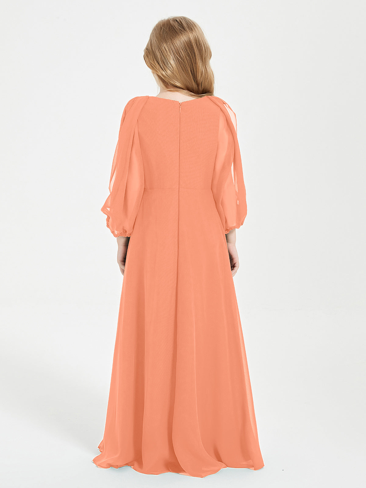 Modest Long Sleeved Junior Bridesmaid Gowns Papaya